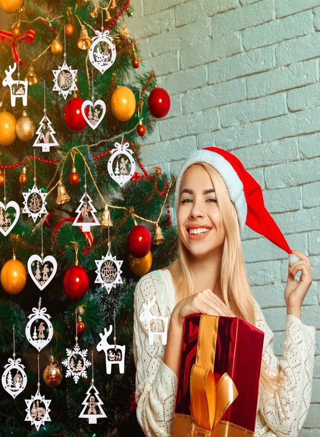 IDATOO مجموعة زينة شجرة عيد الميلاد من إيداتو، 24 قطعة زينة خشبية منحوتة معلقة، مثالية لإضفاء لمسة شتوية ساحرة، زينة ثلاثية الأبعاد ريفية لعيد الميلاد، ديكور مثالي لشجرة عيد الميلاد في المنزل أو المكتب (أبيض). - Image 4